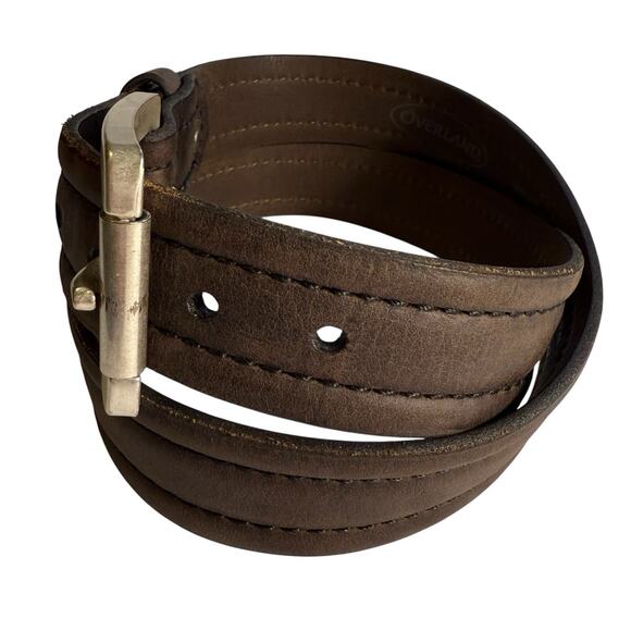 Overland Mens USA Bison Leather Belt Brown 40 Silver Tone Interchange Buckle - Picture 4 of 16